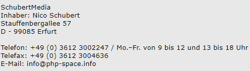 Impressum Daten von Php-space.info