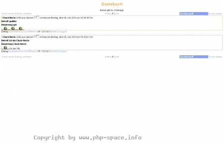 <h4>Beschreibung</h4><p>Hier das G�stebuch mit Eintr�gen.
Als Admin kann man sie kommentieren, bearbeiten oder l�schen.</p>