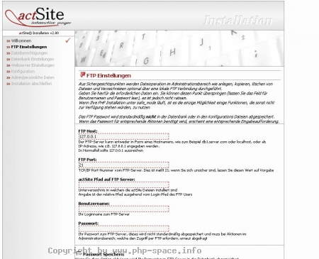 <h4>Beschreibung</h4><p>Hier werden Einstellungen an der FTP-Verbindung vorgenommen.</p>