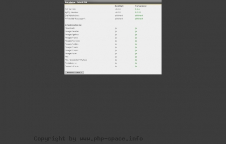 <h4>Beschreibung</h4><p>Im ersten Installationsschritt wird gepr�ft, ob das installierte PHP kompatibel ist.</p>