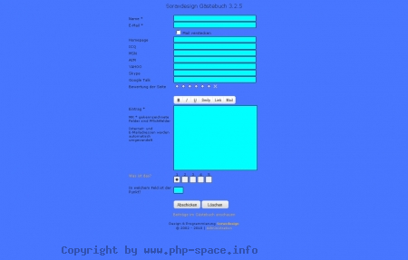<h4>Beschreibung</h4><p>bei der Eingabe des G�stebucheintrags soll man vielf�ltige Informationen angeben, wie den namen, die E-Mailadresse usw.
Auch ein Spamfilter ist eingebaut.</p>