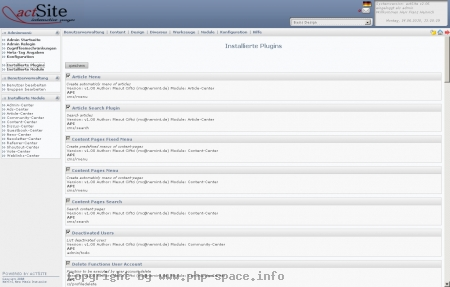 <h4>Beschreibung</h4><p>Hier haben wir eine �bersicht der bereits instalierten Plugins im Administrationsbereich.</p>