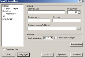 WinSCP Anmeldefenster