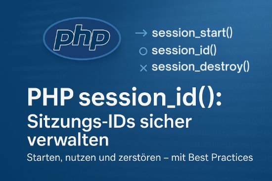 Illustration zu PHP session_id() mit Funktionsaufrufen und Titel zur sicheren Verwaltung von Sitzungs-IDs
