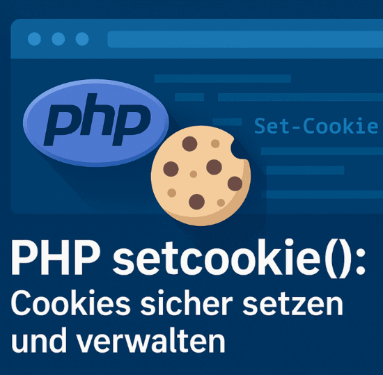Abstraktes Titelbild mit PHP-Logo, Cookie-Symbol und Browser-Header für setcookie()-Artikel