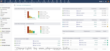 Screenshot Übersichtsseite unter dem Menüpunkt Rechnungen.  anzeigen