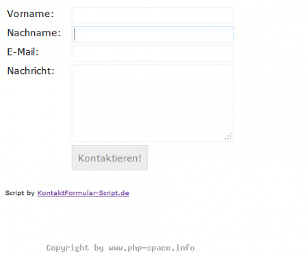 Screenshot Das Kontaktformular ohne eine Eingabe anzeigen