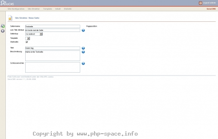 Screenshot Anlegen einer Seite, unter der Voraussetzung, dass eine Strukturtemplatedatei, sowie
CSS und Vorschaubild zuvor vorbereitet wurden. anzeigen