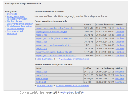 Screenshot Bilderverzeichnisse ansehen in den Administrationsbereich von der Bildergalerie. anzeigen