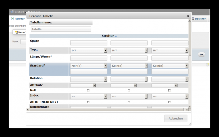 Screenshot Erzeugen einer Datenbanktabelle über den PHPMyAdmin. anzeigen