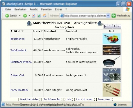 Screenshot Marktplatz-Script 3 - Inserateliste anzeigen