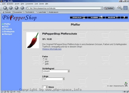 Screenshot PhPepperShop 1.4 - Kundenseite anzeigen