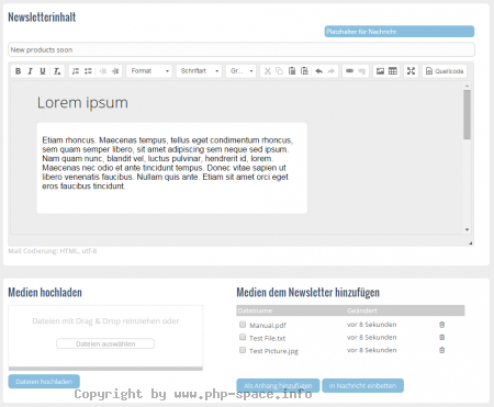 Screenshot Newsletter verfassen anzeigen