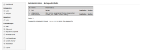 Kategorienliste im Administrationsbereich