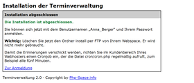 Meldung des Installers nach abgeschlossener Installation