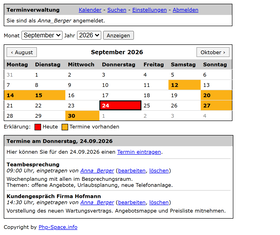 Monatskalender mit den Terminen des gew&auml;hlten Tages