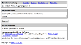 Suche nach Terminen mit Trefferliste