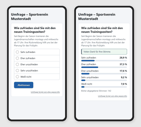 Die Umfrage auf dem Handy: links das Formular, rechts das Ergebnis nach der Stimme